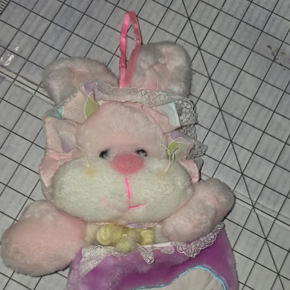 Pink and Purple Bunny Rabbit‎ Plush Stocking, Vintage 1985
